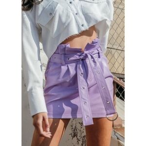 Purple Pleather High Waist Belted Mini Skirt